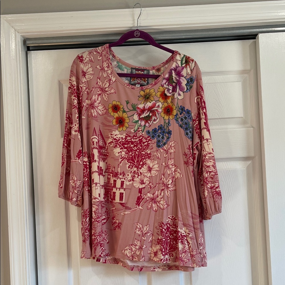 Johnny Was Pink Floral Print Blouse